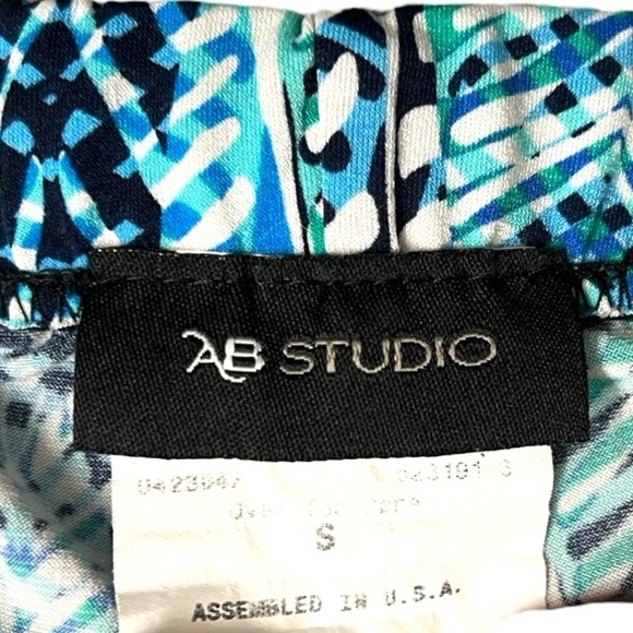AB Studio Turquoise and Navy Abstract Wide Leg Pants - Picture 3 of 9